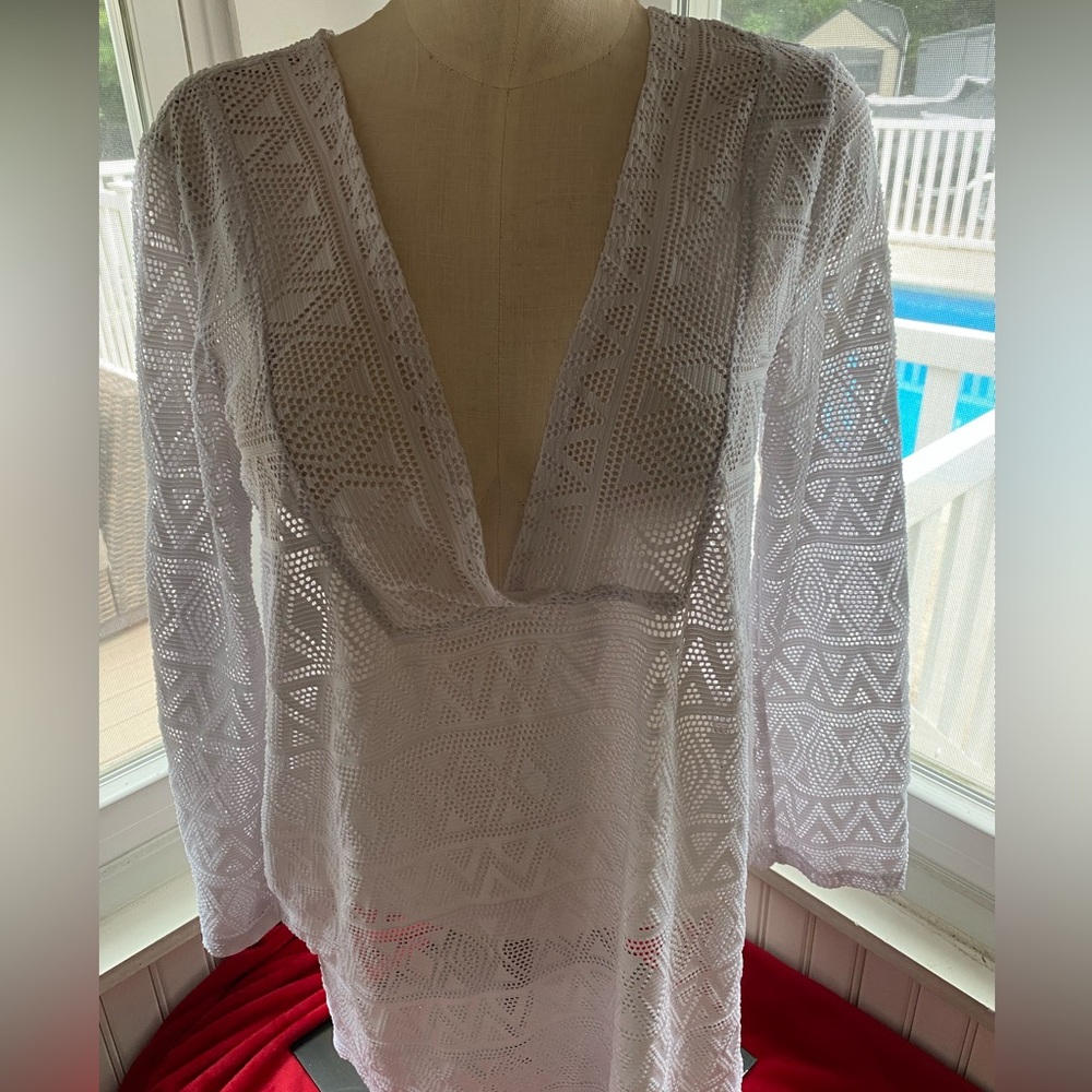 White Mesh Coverup long sleeve